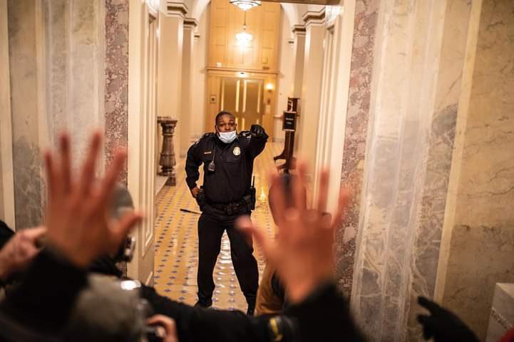 Eugene Goodman a Capitol police officer thwarts insurrectionists on January 6, 2021 by using himself as a distraction.